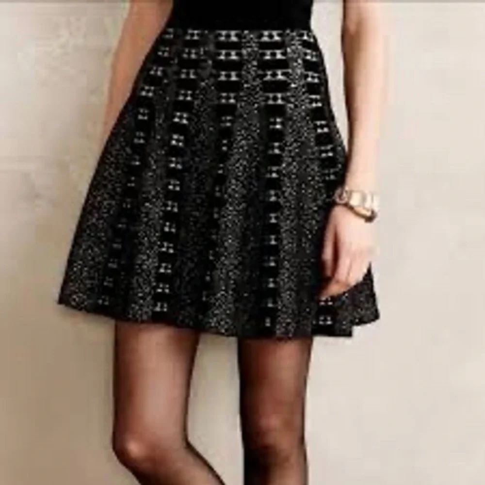 Moth Anthropologie Black White Geometric Knit Skater Skirt Exposed Zip M Whimsy